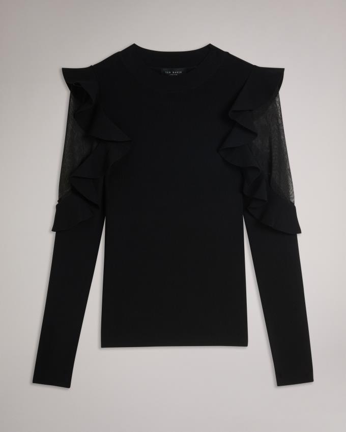 Hauts Ted Baker Fitted Knit With Sheer Shoulders Noir Femme | CST-34243472